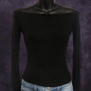 Black Off Shoulder Lace Trim Top